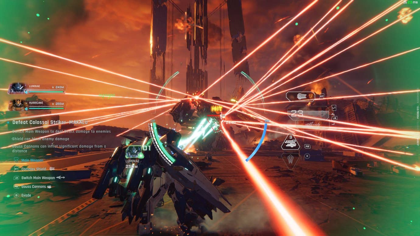 Lasers fire out of an enemy boss at every angle.